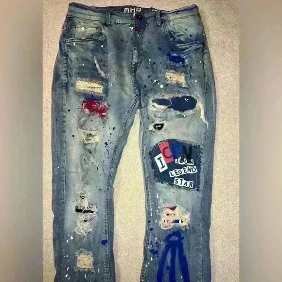 Another Hype Piece (AHP) Mens Jeans Sz 36x32 Skinny Fit Distressed Grunge B0059 - Picture 3 of 13
